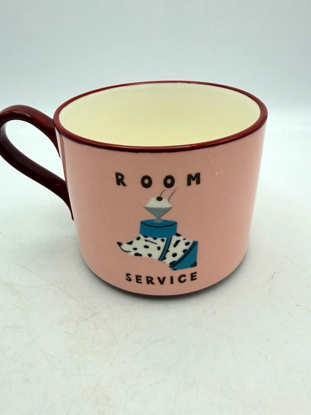 Anthropologie Nephthys Illustrated "Room Service" Pink Ceramic Mug 18 oz